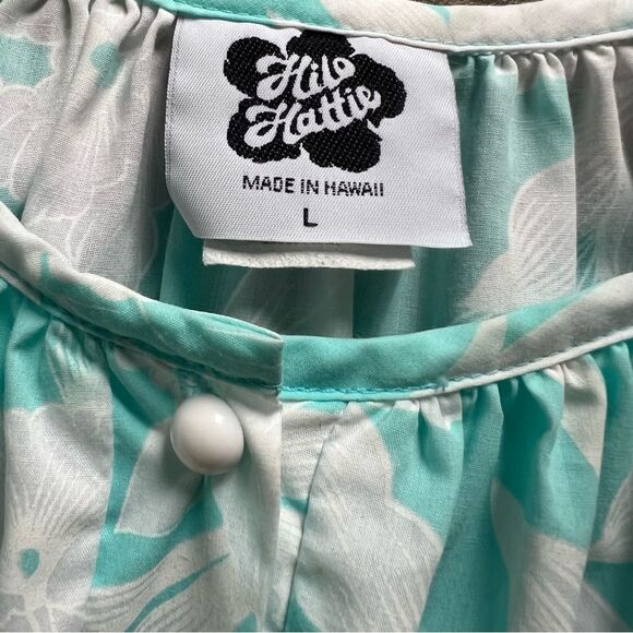 Hilo Hattie Vtg Floral Puff Short Sleeve Ruffle Hem Midi Dress Blue White size L - Picture 3 of 8